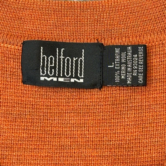 Vtg Belford RST/ORG Button Sweater Vest Gender Neutral Marino Wool Australia L - Picture 7 of 12
